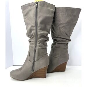 Journee Collection Women Haze Rouched Knee High Wedge Boots Grey Size 7 NWT/BOX